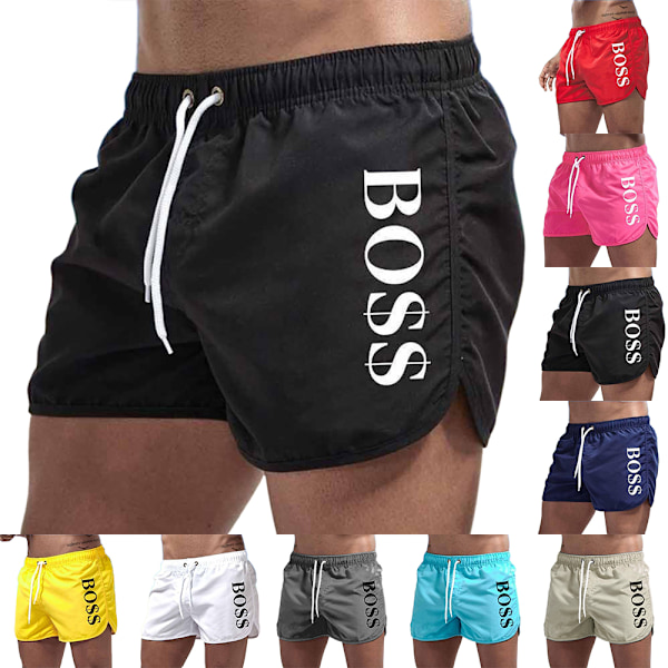 Mænds Boss Print Badebukser Svømmeshorts Sommer Strand Gym Sport Shorts Badetøj Sort Black M