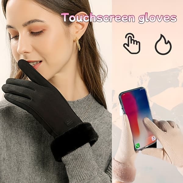 Dame Efterår-Vinter Udendørs Varme Handsker, Fortykkede, Touchscreen-kompatible, 4 Farver, Weekendbrug-CJY 【Beige】