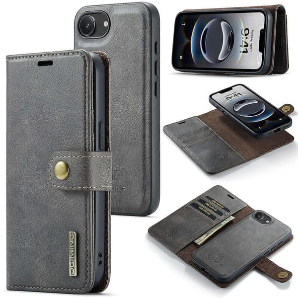 DG.MING til iPhone 16e Etui Aftageligt Splitlæder Telefoncover -CJY Multicolor Grey