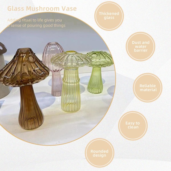 Svampformade vaser Växtvaser hantverk, kreativ bordsdekoration, glasvaser, heminredning, vardagsrumsdekoration beige