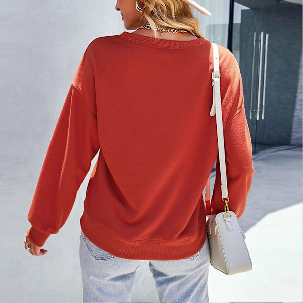Dame Top Drop Shoulder Langærmet Høj Stretch Crewneck Pullover Skjorte til Efterår Vinter
