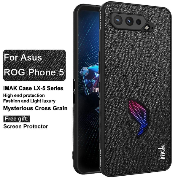 IMAK LX-5 Series PU-læder + PC + TPU-telefoncover med skærmfilm til Asus ROG Phone 5 Cross Texture
