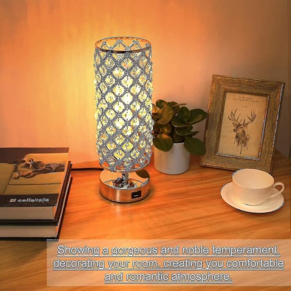 Guld/sølv Krystal USB Bordlampe, Moderne Design Krystal Sengelampe Med USB