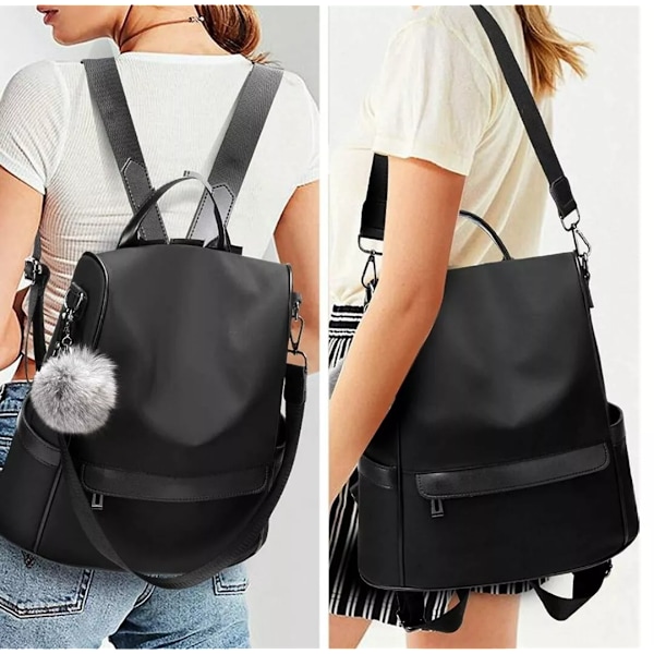 Stöldskyddande PU Läder Ryggsäck för Kvinnor Casual Handväska Rese Axelväska Messenger Bag Black