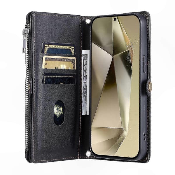 Plånboksfodral med handledsrem för Galaxy A17 5G, TPU + PU-läderfodral, svart