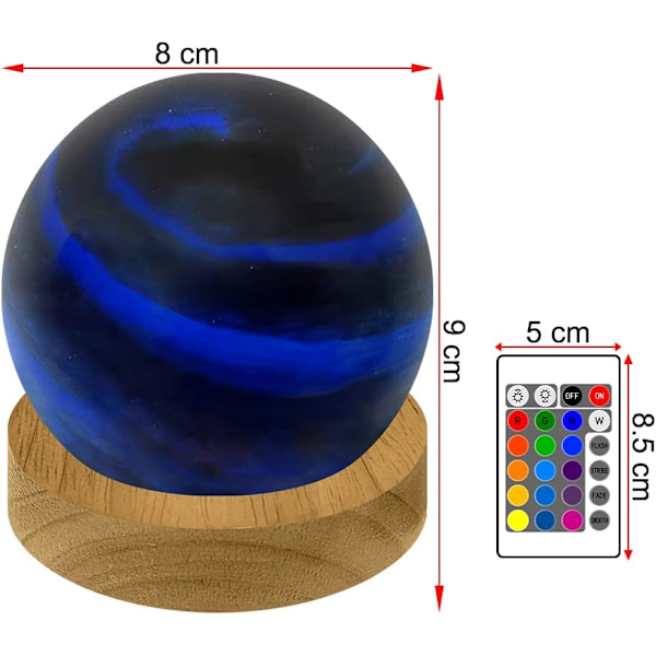 3D Planeetta Lasipallo Yövalo, Kaukosäädin, 16 RGB-väriä, Himmennettävä, Puinen pohja (8cm) c c c