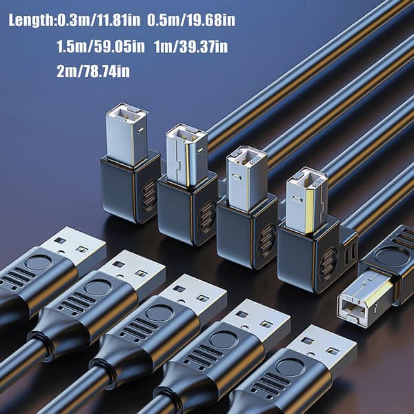 USB A til B printerkabel med høj overførselshastighed, forlænget længde, 90-graders vinkel til effektive kontoropsætninger 0.3m Bend down
