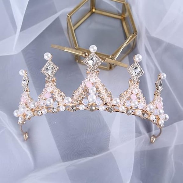 Tyttöjen Kristalli Tiara Prinsessan Puku Kruunu Päännauha Hääkampaukset Syntymäpäivä Ehtoollinen Halloween Joulu Kakun Koristelu Pukeutuminen Golden & White