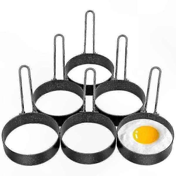 6-pakks eggeringer i rustfritt stål for perfekt runde egg, non-stick kokemoldsett