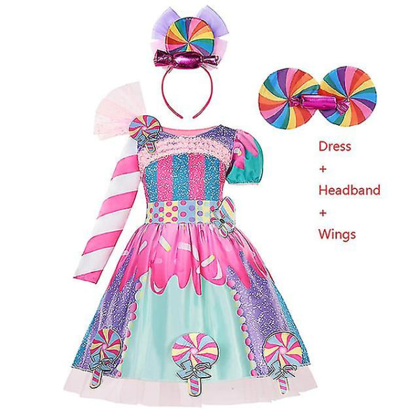 Søt Regnbue-Sukkertøy Prinsessekjole for Jenter, Julekarneval Lollipop Totem Kostyme, Barnekostyme for Cosplay-Opptreden Set 9 L (6-7Y)