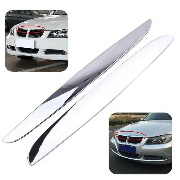 2 stk. krom ABS frontfanger over nyregrill panserdeksel trim 51137117242 for 3-serie E90 E91 2 Silver  black