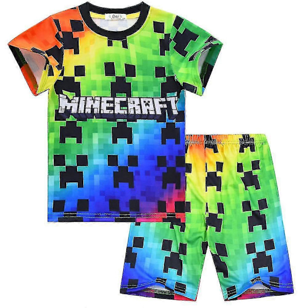Minecraft Barn Pojkar T-shirt Toppar + Shorts Pyjamas Set Barn Kostym Nattkläder Kläder Flera Storlekar Tillgängliga 160