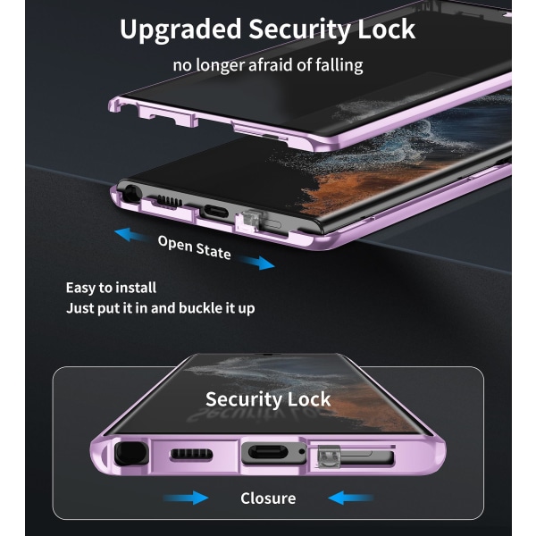 Magsafe metallisk magnetdeksel kompatibelt med Samsung Galaxy S23 Ultra, beskyttelsesdeksel for hele kroppen med kamerabeskyttelse