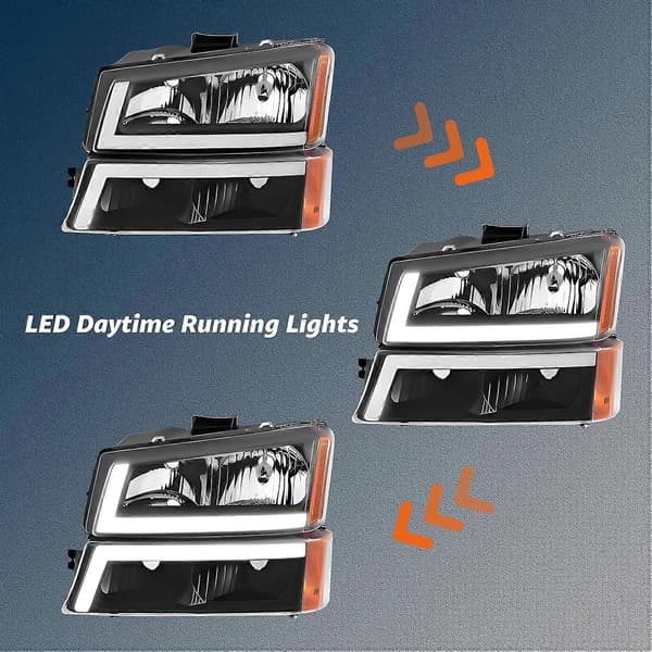Hovedlysmontering med LED DRL kompatibel med 2003-2006 Silverado Chevy 1500 2500 3500, 03-06 Avalanche
