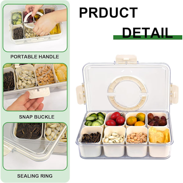 Snackboxbehållare, Portabel Deli-bricka för Resor med Lock, Matförvaringslåda för Kylskåp, Snackförvaringslåda (8 Fack)