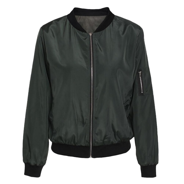Yynuda Classic Solid Biker Zip Up Crop Bomber Jacket Coat til kvinder Green L