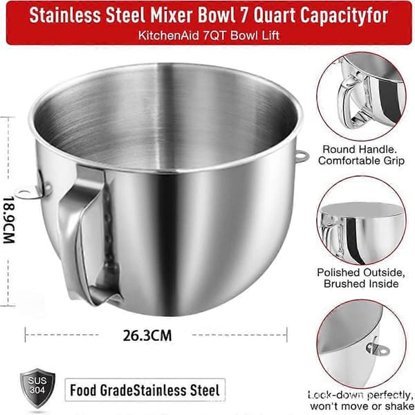 7QT Miksebolle i rustfritt stål for KitchenaidCJY silver