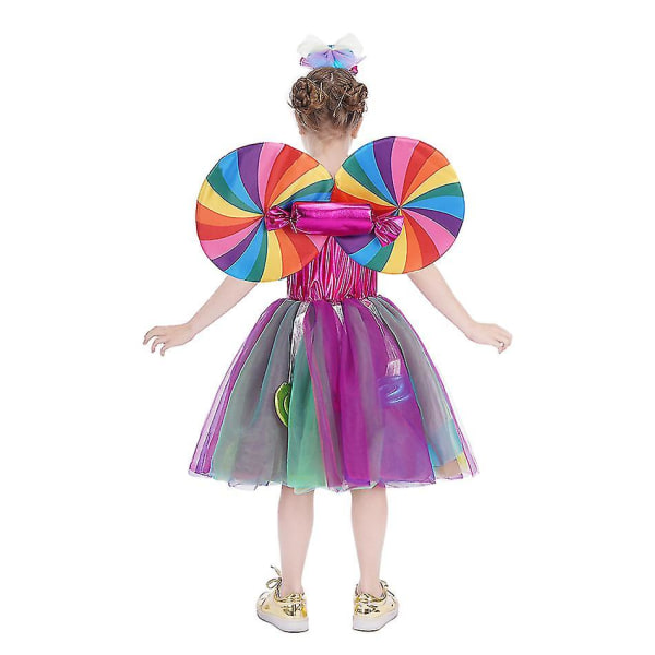 Søt Regnbue-Sukkertøy Prinsessekjole for Jenter, Julekarneval Lollipop Totem Kostyme, Barnekostyme for Cosplay-Opptreden Set 10 L (6-7Y)