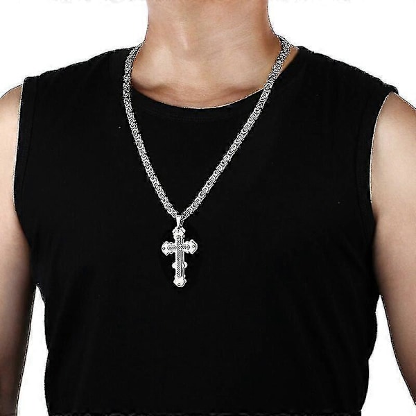 Ortodox kristendom Kyrka Evighetskors Halsband Robust Rostfritt Stål Berlocker Hänge Kors Halsband Länkkedja Smyckesgåva Guld Gold 60cm