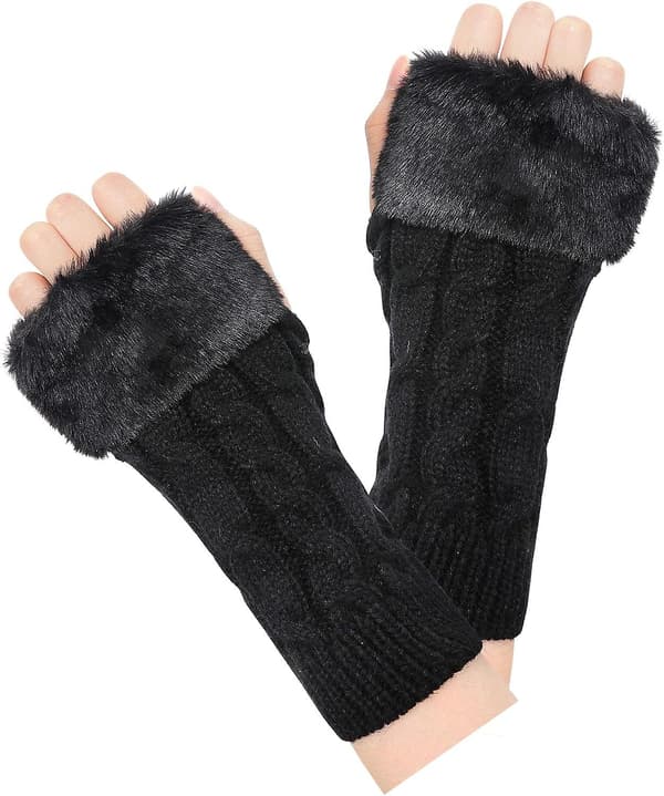 Fingerløse handsker til kvinder - Dame Vinter Håndledsvarmere, Termisk Strikket Arm