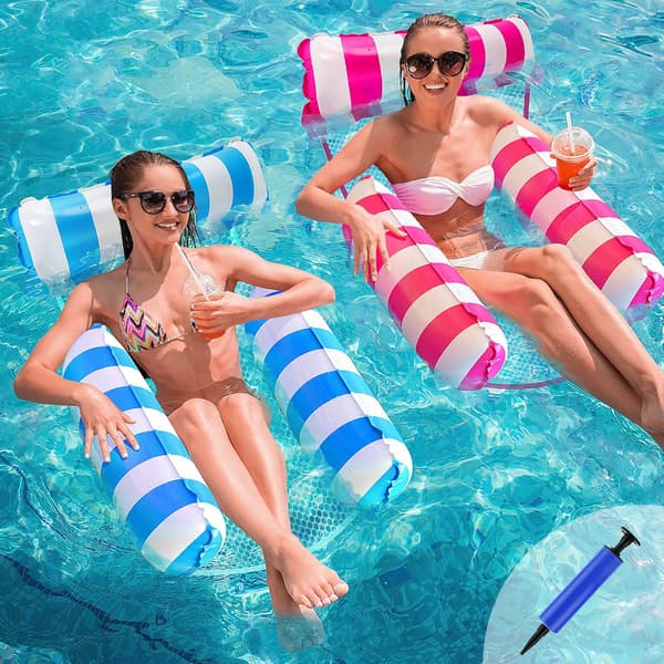 2 Pcs. Floating Inflatable Hammock, Inflatable Pool Float 4-in-1 Floating Hammock Water Hammock with Manual Air Pump Bath Toys