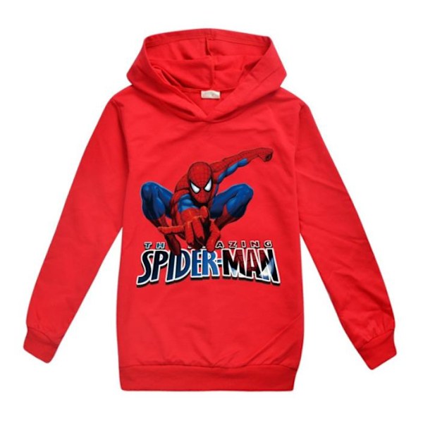 Spider-Man 3D Print Børne Hoodie Frakke Langærmet Sweater Top Rød red 140cm