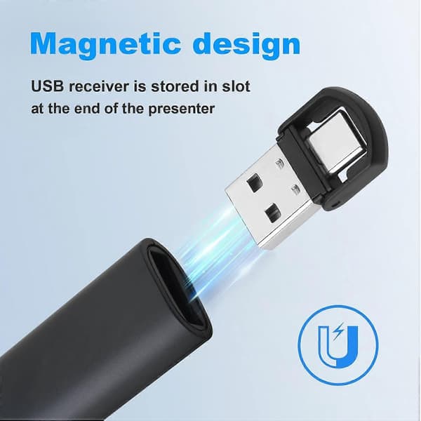 USB-A/USB-C Presentasjonsklikker for PowerPoint-presentasjoner, trådløs peker
