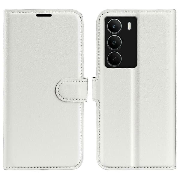 Skal för Realme C71 4G Litchi Textur Stötsäkert Läder Plånboksfodral Vit