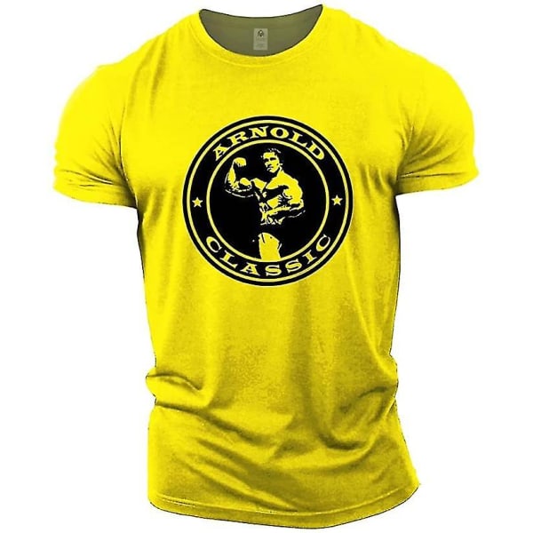 Bodybuilding T-shirt för män - Arnold Classic - Gym Training Top Yellow XXL