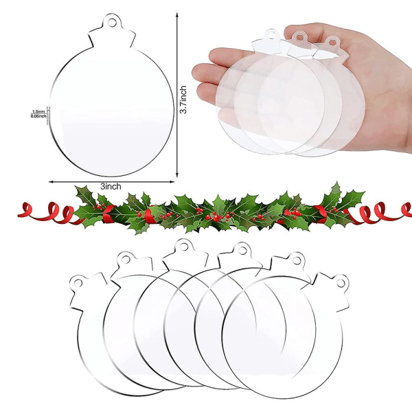50 st Runda Akryl Julgranspynt Transparent Akrylpynt Med Hål För DIY-Hantverk