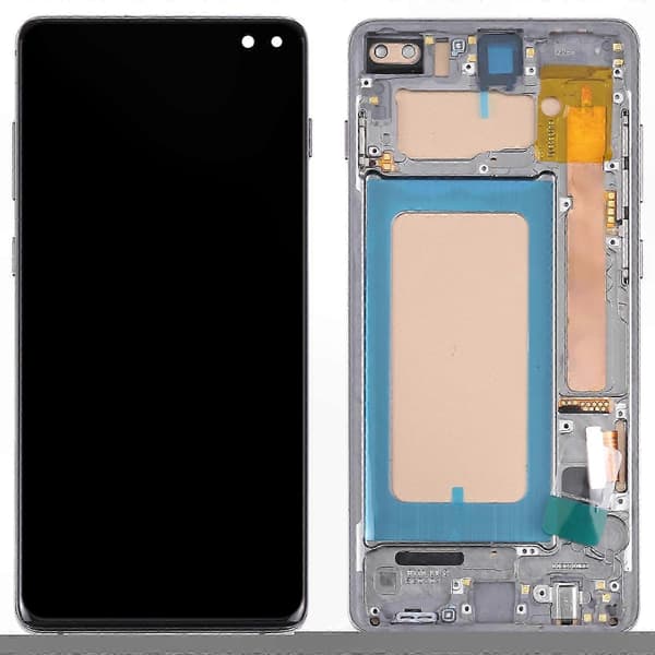 Fullständig LCD-skärmenhet för Galaxy S10+ med ram, ingen fingeravtrycksfunktion Black