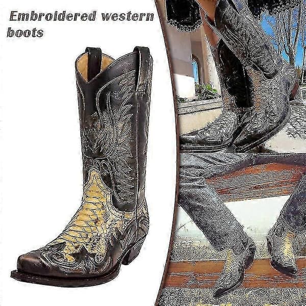 Python Westernstøvle Farveblok Broderi Herrestøvler Mode Moderne SkoCJY 42