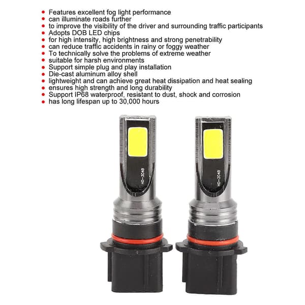 2 st dimljuslampor fram 3000K 3000LM DOB LED-chips 30W EV19 P13W gul färg E2U911
