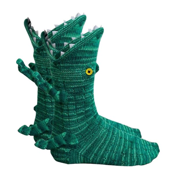 Julstickade krokodilsockor Djurstrumpor Unisex Nyhet Vinter Varm Present Crocodile