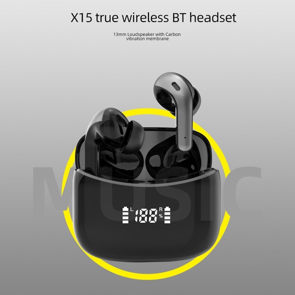 X15 Digital Display Trådløse ørepropper in-ear hovedtelefoner BT øretelefoner Sports øretelefoner til musikspilopkald Kompatibel med iOS Android