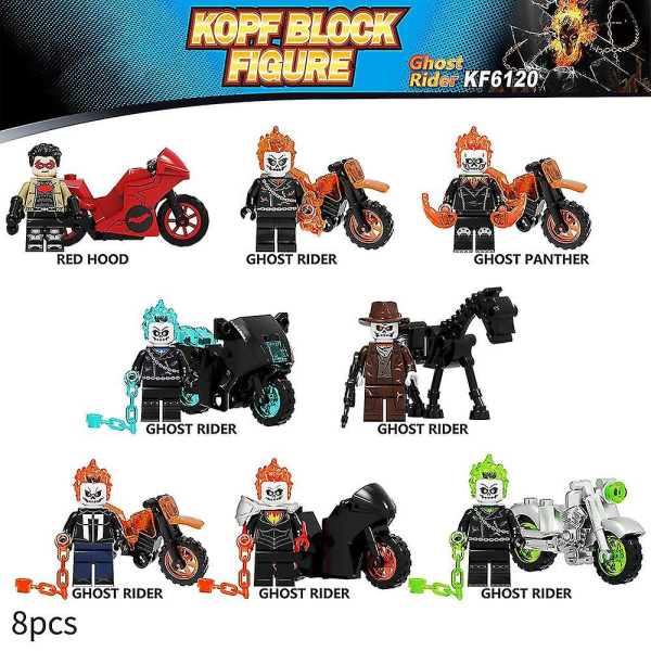 8pcs/set Ghost Rider Building Blocks Action Figures Children Fans Assembled Minifigures Collectible Model Toys Gift