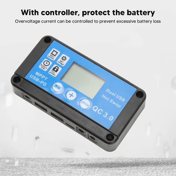 Solcellepanelsett 100W Polysilisium Solcellelader med 30A MPPT Kontroller Dobbel USB-port for Bobiler