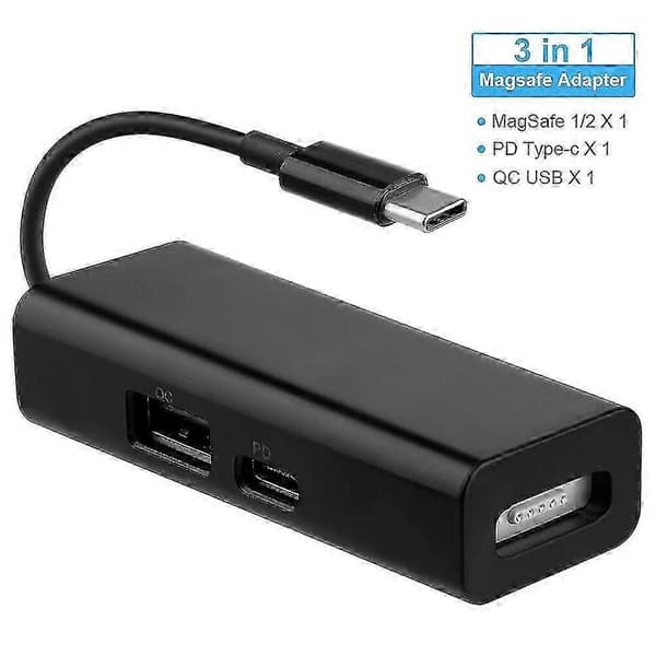 USB-C 3-i-1 MagSafe-adapter Typ C till MagSafe 1/2-omvandlare för bärbara datorer Black