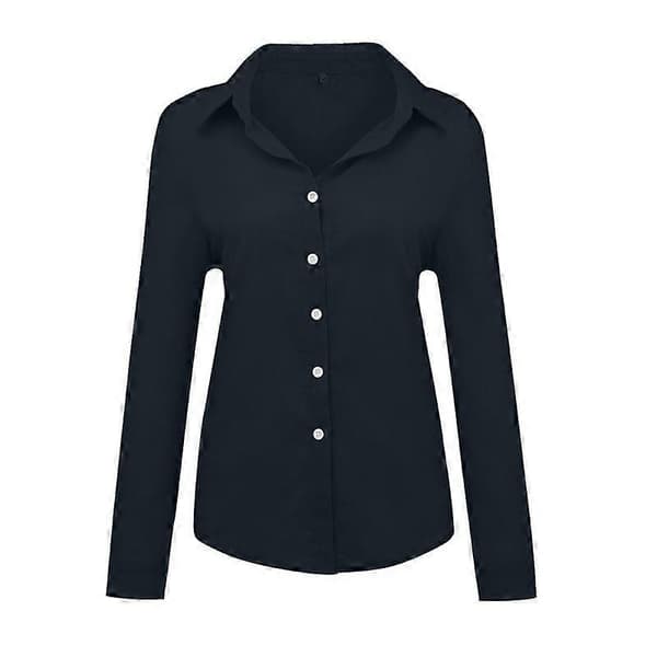 Dame V-hals oppbrettbare ermer knapper ned bluser topper CJY black S