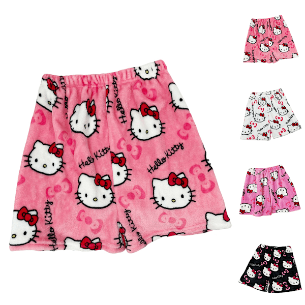 Naisten flanelli shortsit Naisten pyjama housut Koti shortsit Yöasu Musta Pinkki Black Pink 2XL