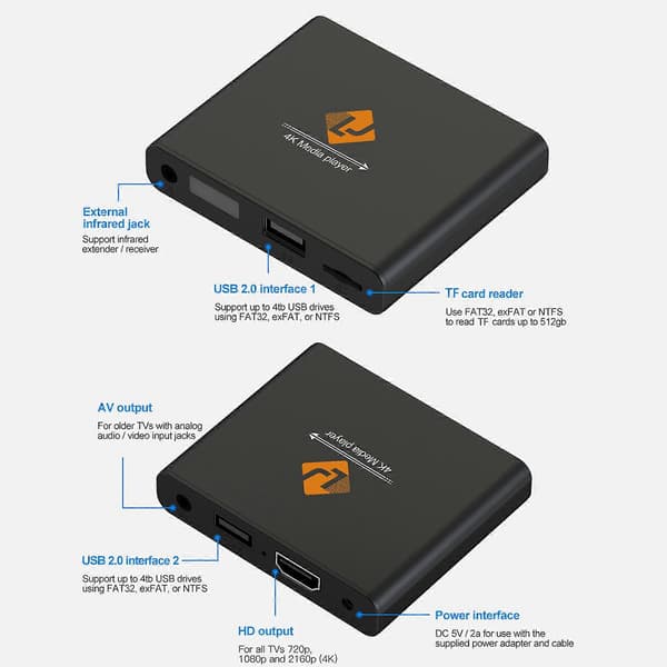 X8 4K Digital Media Player - Mini TV Box med USB/TF-afspilning, Auto & Loop Play