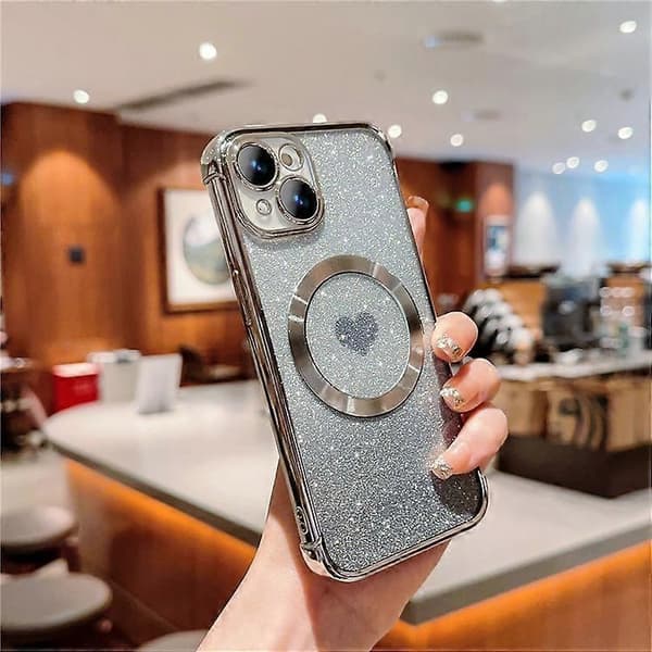 Compatible with iPhone 13 Case Gradient Sparkle TPU Phone Case Compatible with MagSafeCJY Silver
