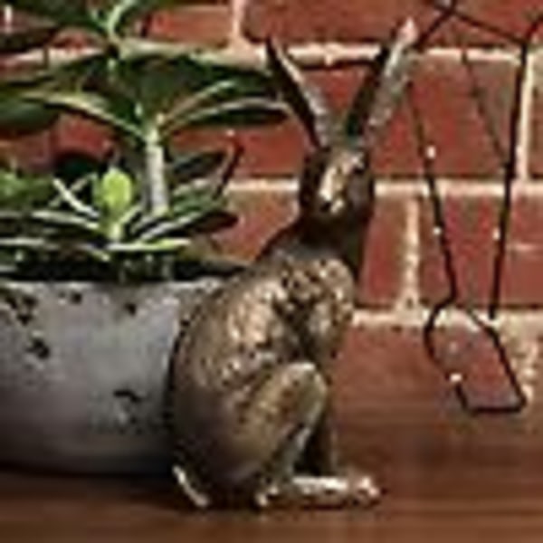 Gullhare-pynt, sittende hare kanin antikk finish, messing/bronse antikk stil samleobjekt