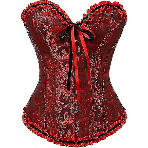 Szivyshi Kvinders Overbust Sweetheart Snøre Plastikknogler Korset Bustier Top Red and Black 3*L Plus