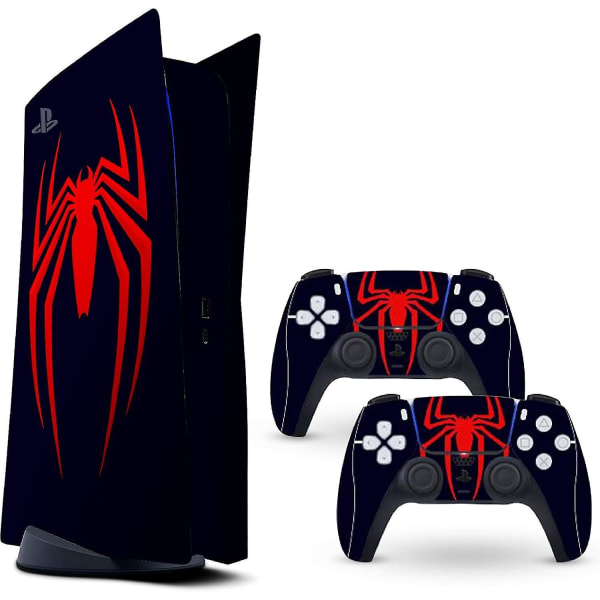 Ps5 Skin Red Spider Protective Wrap Cover Vinyl Sticker Decals til Sony Playstation 5 Disk Version Console og to Dual Sense 5 Sticker Skins, Miles