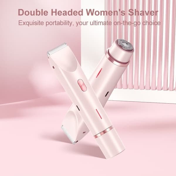 2-i-1 Bikini Trimmer Elektrisk Barbermaskine til Kvinder, Vandtæt, Kan Barbere Ben, Arme, Armhuler og Ansigtsbehåring, Pink, Dobbelt Hoved, C Type pink
