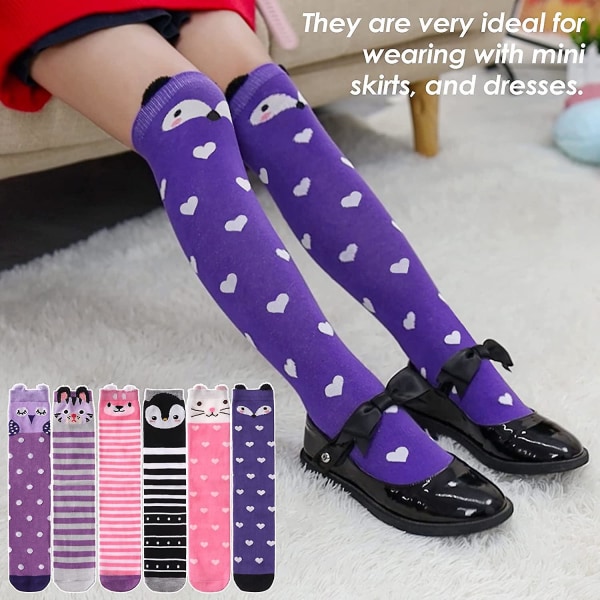 3-12 år gamle piger Knæhøje sokker Børn Søde Crazy Funny Dyremønster Lang støvle Fun Animal Socks 06