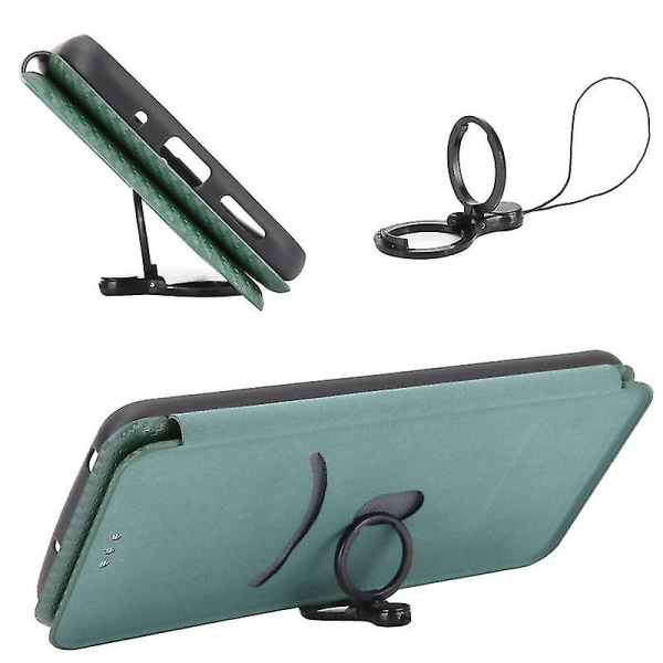 Til Sony Xperia 1 V Stand Pu Læder Telefon Taske Carbon Fiber Texture Kortholder Telefon Cover Green