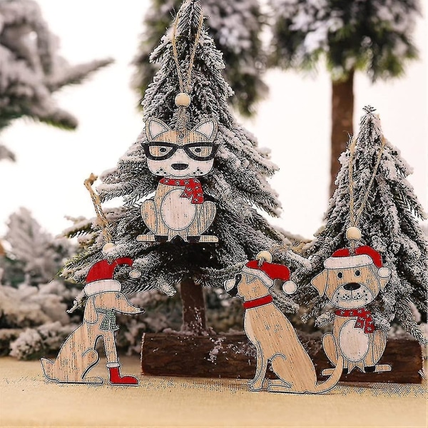 Julhängsmycke Trämålad Färgglad Bil Xmas Träd Drop Ornament Dekorationer För Hem Barn Leksaker Brun4st