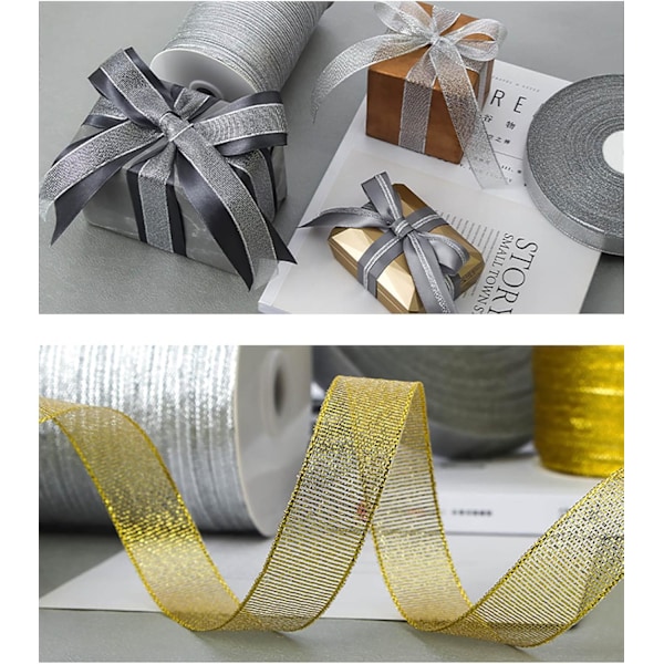 Silver Metallic Organza Tunnband - 3mm x 975m (875 Yards) - för Presentinslagning, DIY-Sömnadsprojekt, Buketter, Tårta Dekoration